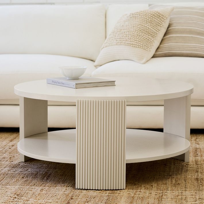 Modern Fluted Wood Drum Coffee Table