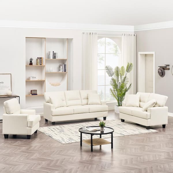 Modern Glam Living Room Set Beige Channel Tufted Gold Sled Legs