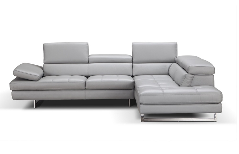 Modern Gray Leather-Like Sectional Sofa with Polished Chrome Legs