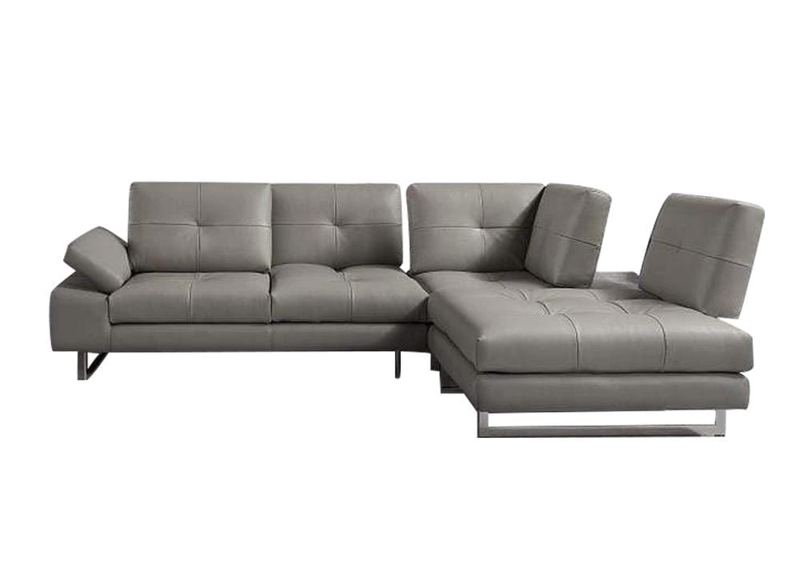 Modern Grey Leather-Like Sectional Sofa with Polished Metal Legs