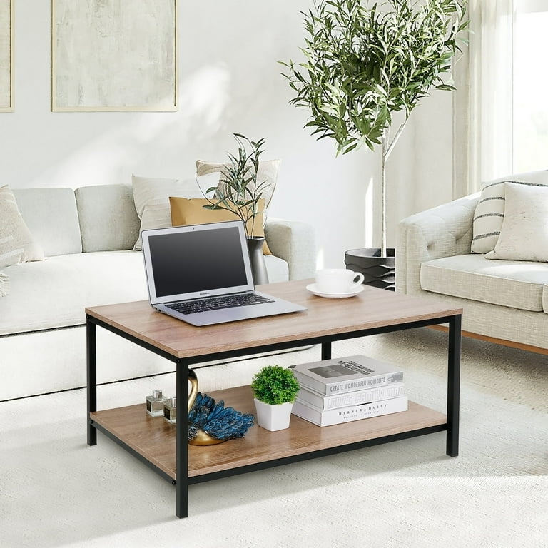Modern Industrial Coffee Table with Mesh Shelf and X-Frame