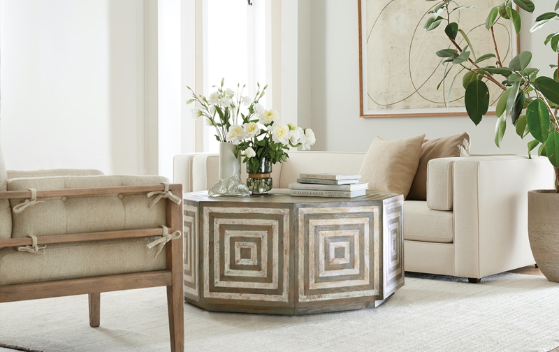 Modern Japandi Octagonal Coffee Table with Faceted Wood Silhouette