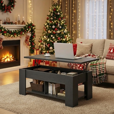 Modern Lift-Top Coffee Table with Hidden Storage and Metal Legs