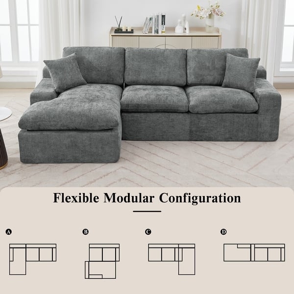 Modern Light Gray Sectional Sofa Adjustable Headrests Chenille-Like