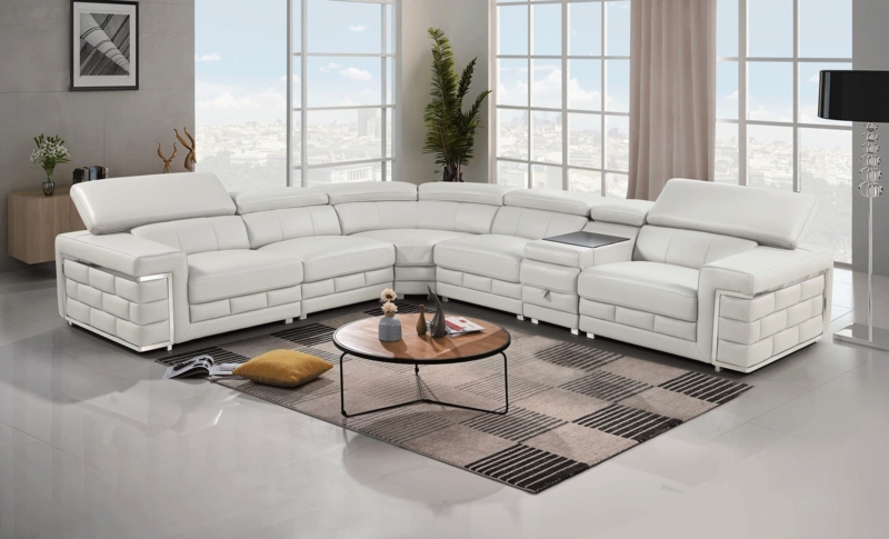 Modern Light Gray Sectional Sofa with Adjustable Headrests & Metal Legs