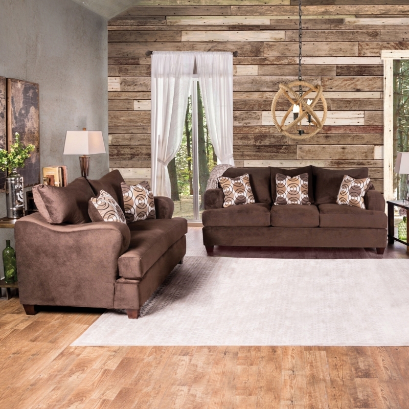 Modern Living Room Set: Chocolate Chenille with Block Feet (62 chars)