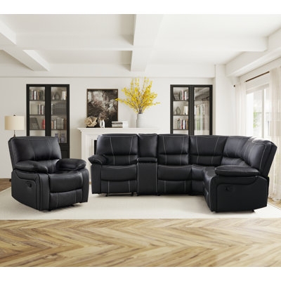 Modern Modular Reclining Sectional Sofa with Storage Consoles