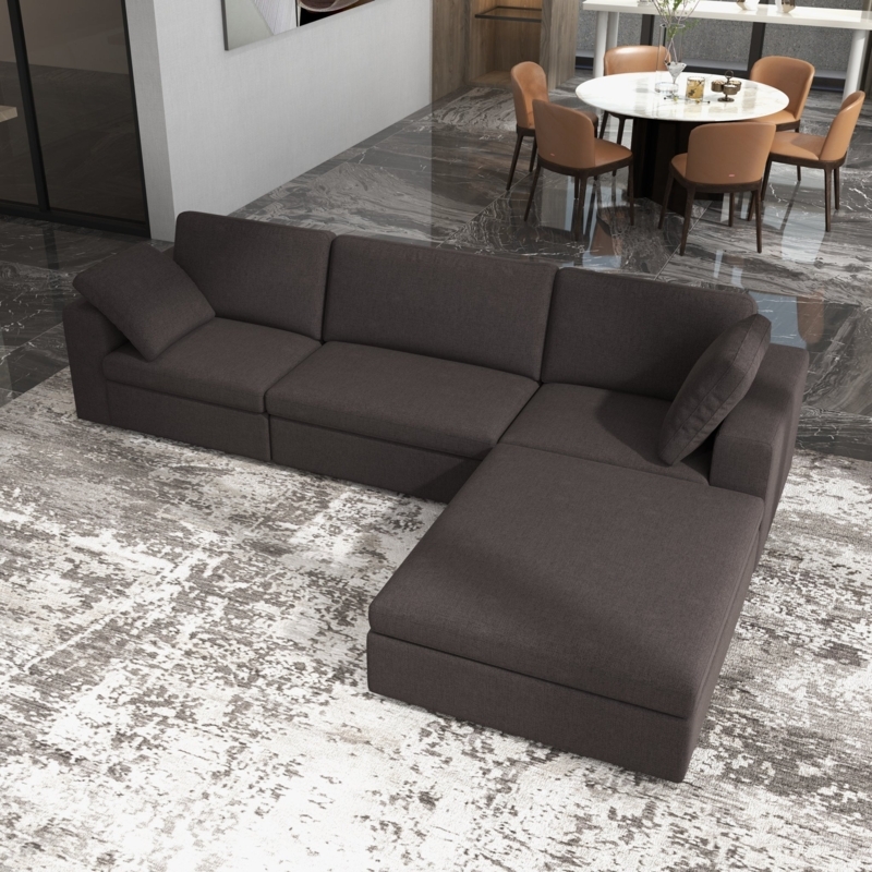 Modern Modular Sectional Sofa with Grid Tufting and Low-Profile Design.