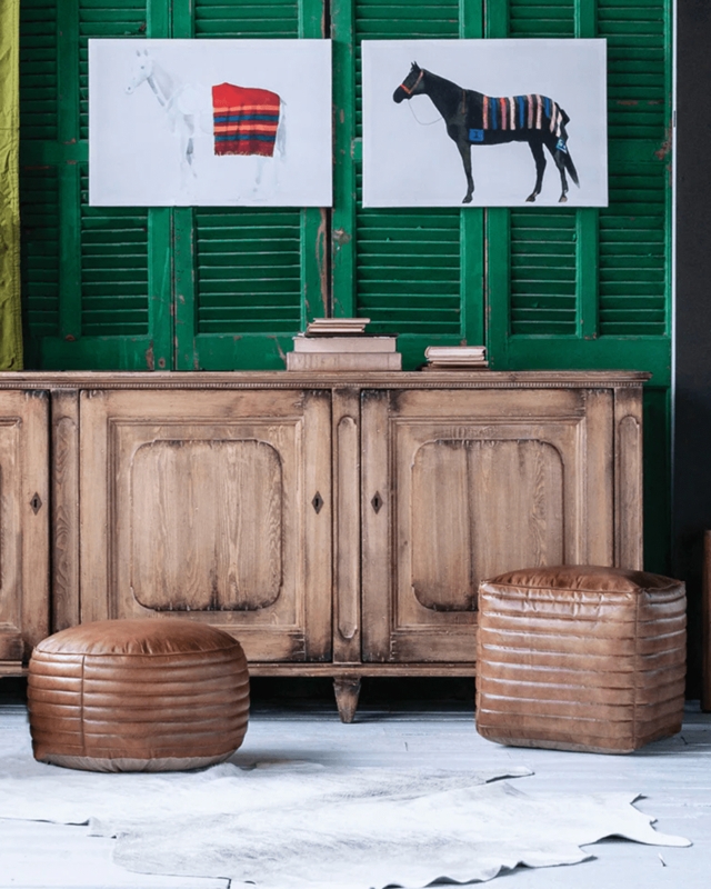 Modern Ottoman Grouping with Geometric Silhouettes and Top Stitching