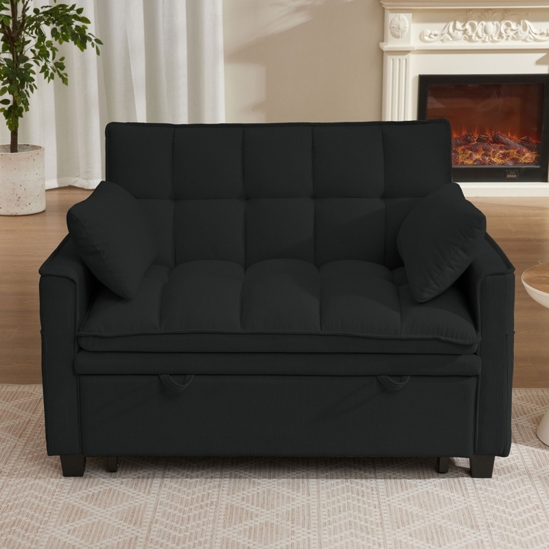 Modern Pinstripe Sleeper Sofa Black White Armless
