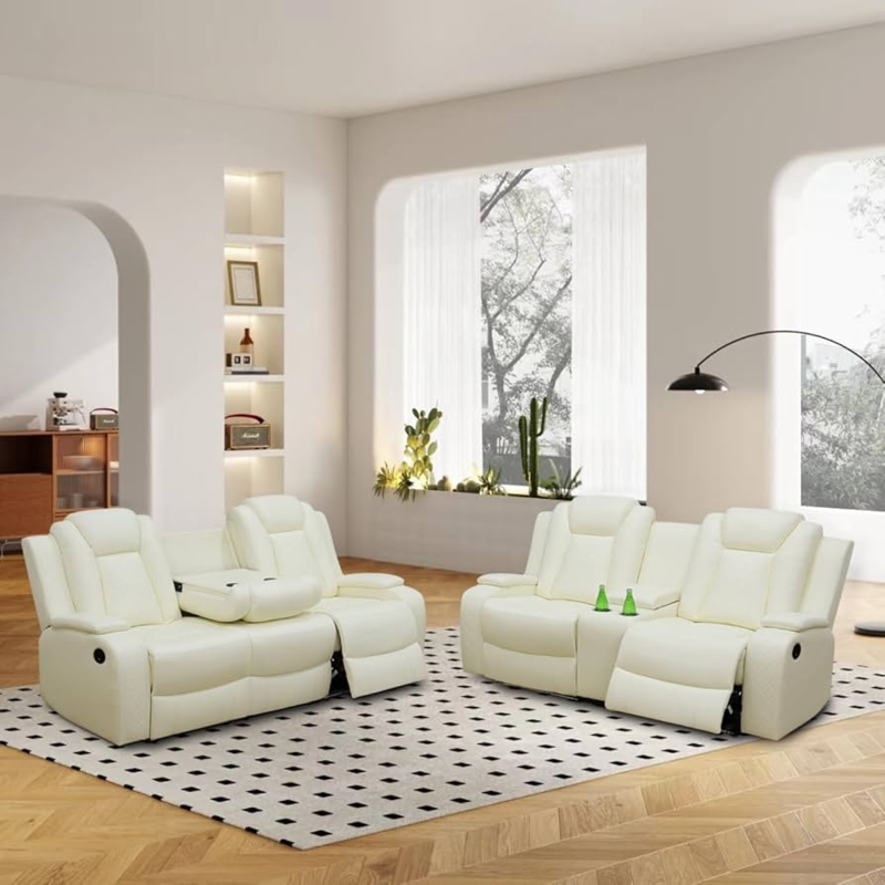Modern Power Recliner Set with LED Lighting & Cup Holders
