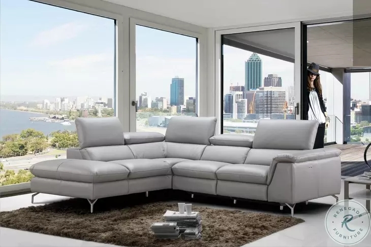 Modern Power Reclining Sectional with Stilt Chrome Legs & Headrests