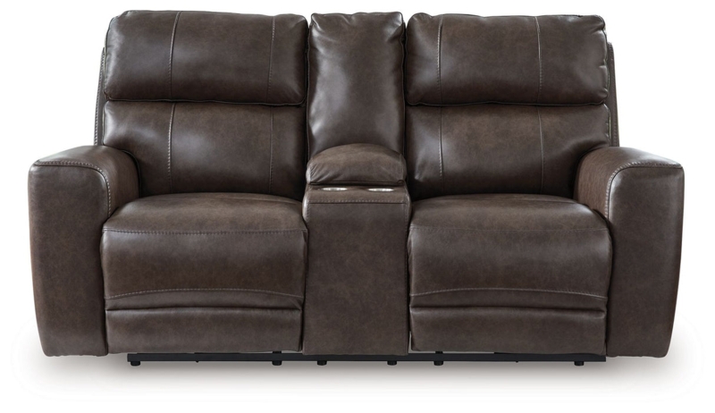 Modern Reclining Loveseat with Channel Stitching and Console