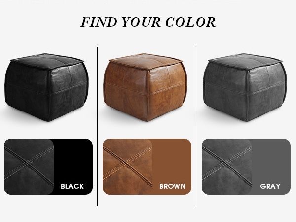 Modern Rustic Square Ottoman with Exposed Stitching and Stuffed Form