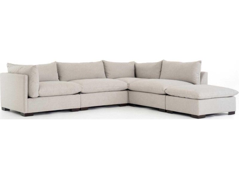 Modern Sectional Sofa in Off-White Boucle Texture with Sewn Back