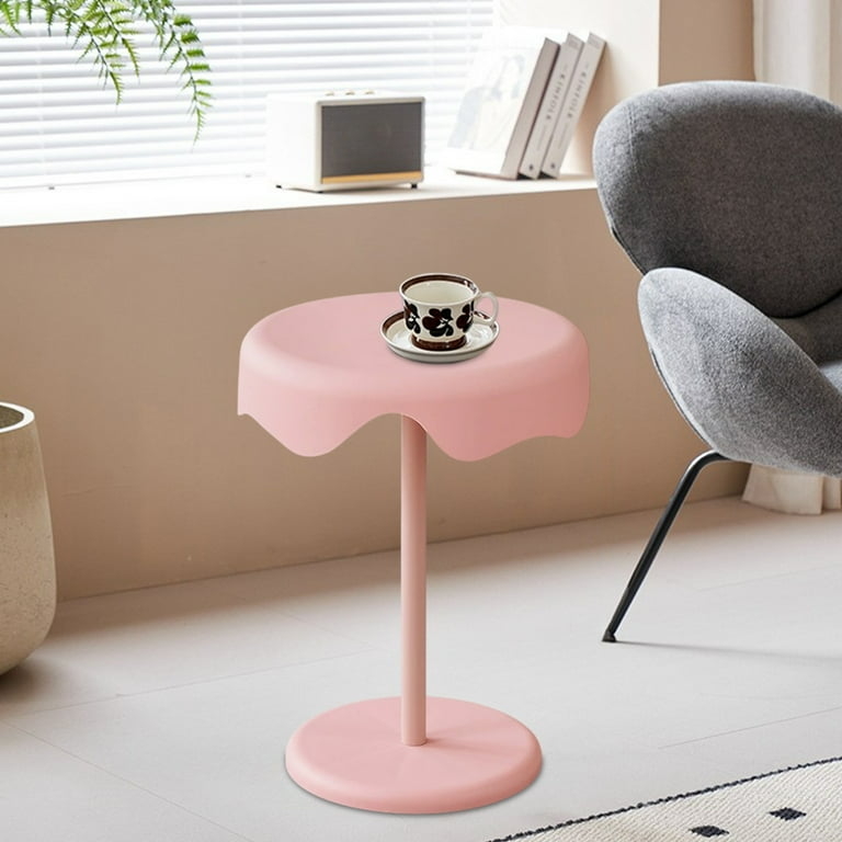 Modern Side Table with Pink Finish and Mobile Casters for Mobility