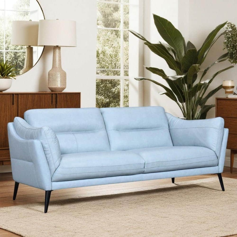 Modern Sky Blue Sofa Featuring Distinctive Slope Arms