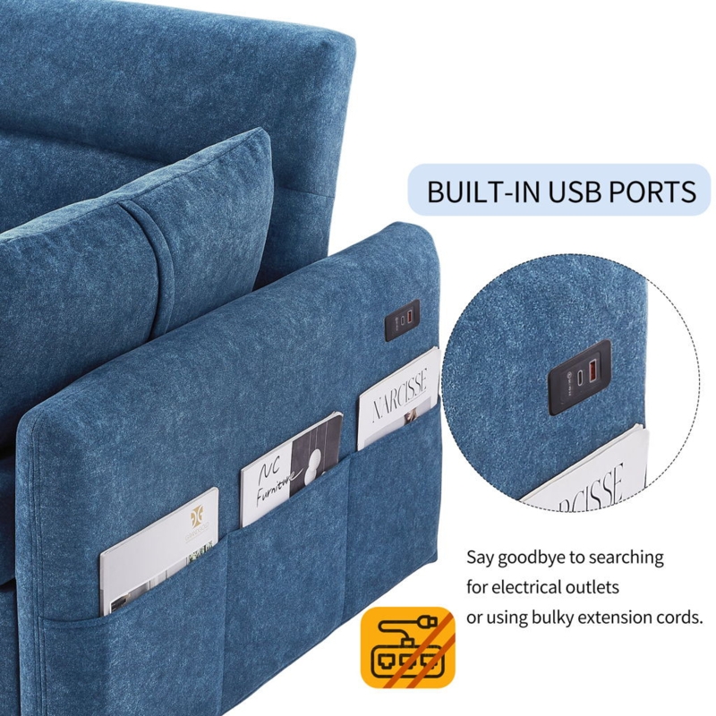 Modern Sleeper Loveseat Light Gray Channel Tufted Pull Out Handle