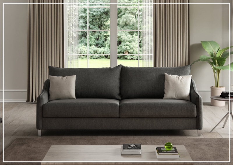 Modern Sleeper Sofa Boxy Silhouette Track Arms Woven Fabric
