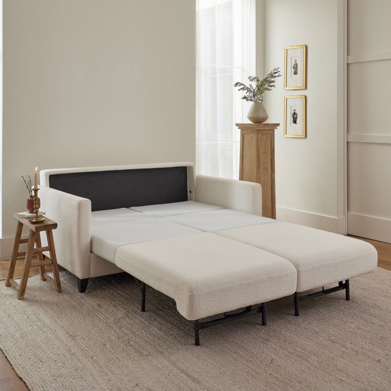 Modern Sleeper Sofa Track Arms Tapered Wood Legs Mid-Century Style