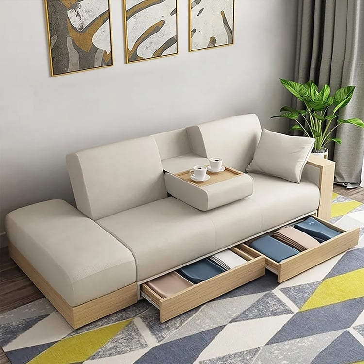 Modern Sleeper Sofa with Storage Base and Track Arms