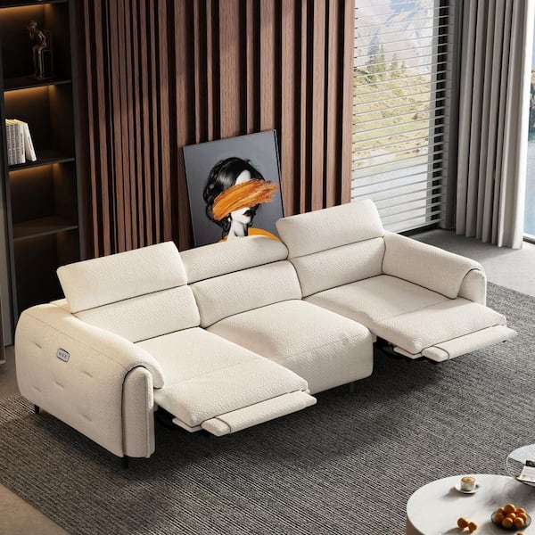 Modern Sofa featuring wide Pillow Top Arms and Woven Texture Ivory