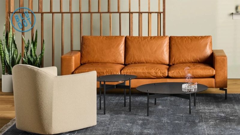 Modern Sofa with Track Arms and Slender Metal Legs