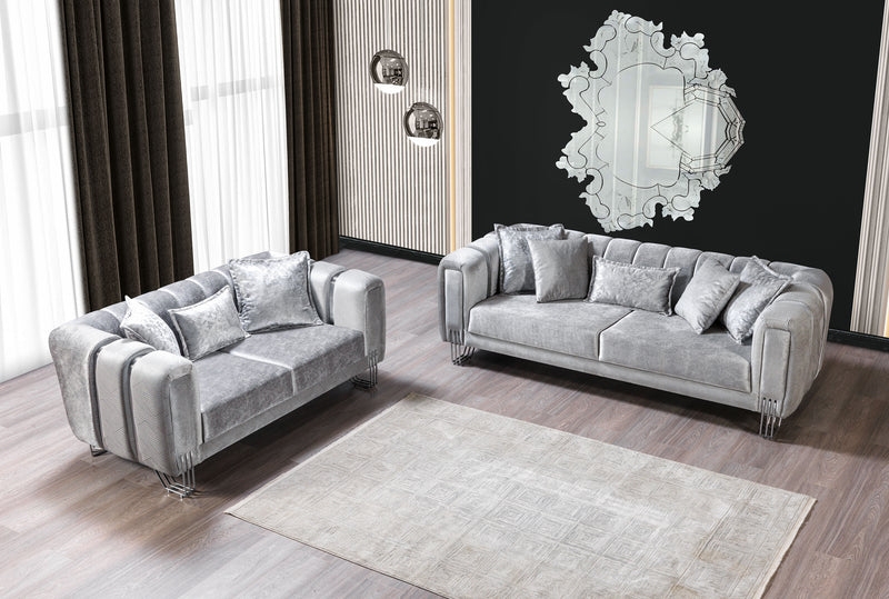 Modern Sofa with Vertical Channel Tufting and Chrome Base