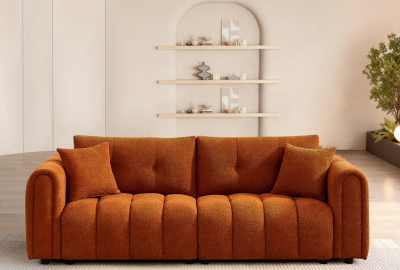 Modern Teal Upholstered Sofa with Channel Tufting & Tapered Legs