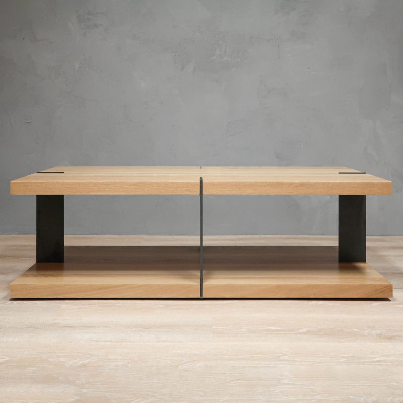 Modern Two-Tier Coffee Table with Metal Sled Legs