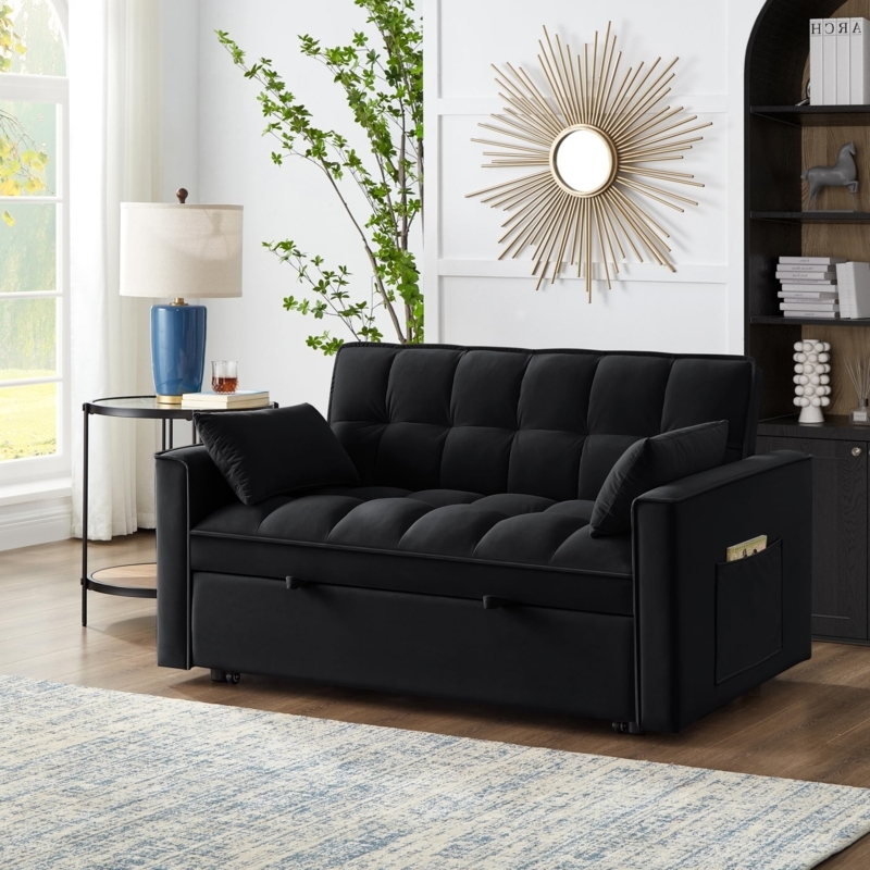 Modern Velvet-Like Sleeper Sofa with Pull Out Bed