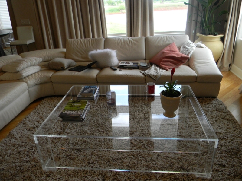 Modern Waterfall Acrylic Coffee Table with Integrated Shelf