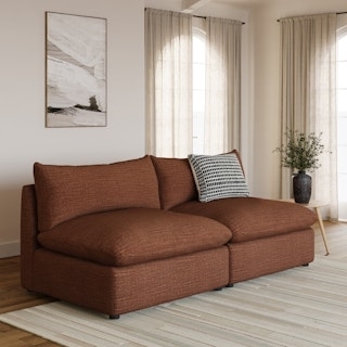 Modular Armless Sofa in Napa Rust Leather-Like Fabric
