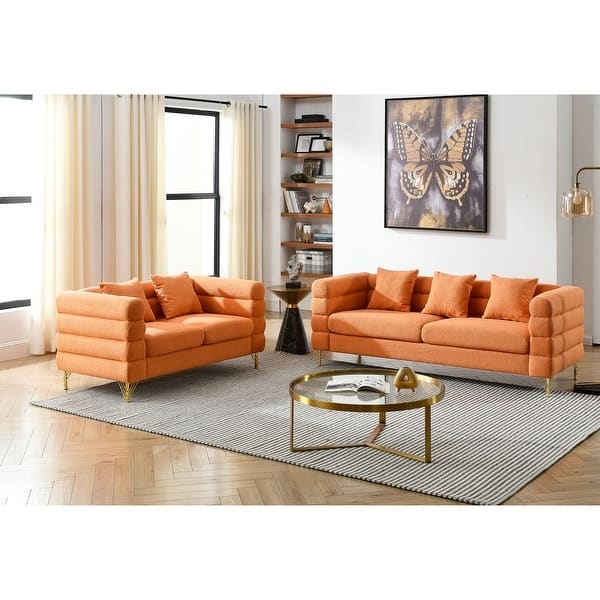 Modular Bouclé Sectional Sofa with Gold Metal Legs