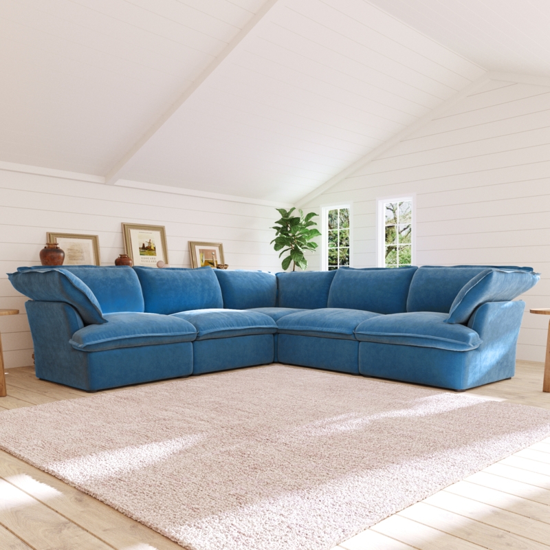 Modular Cloud Sectional Sofa Low Profile Navy Blue Velvet