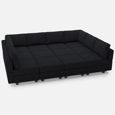 Modular Corduroy Sectional Sofa Cream Low Profile Seating
