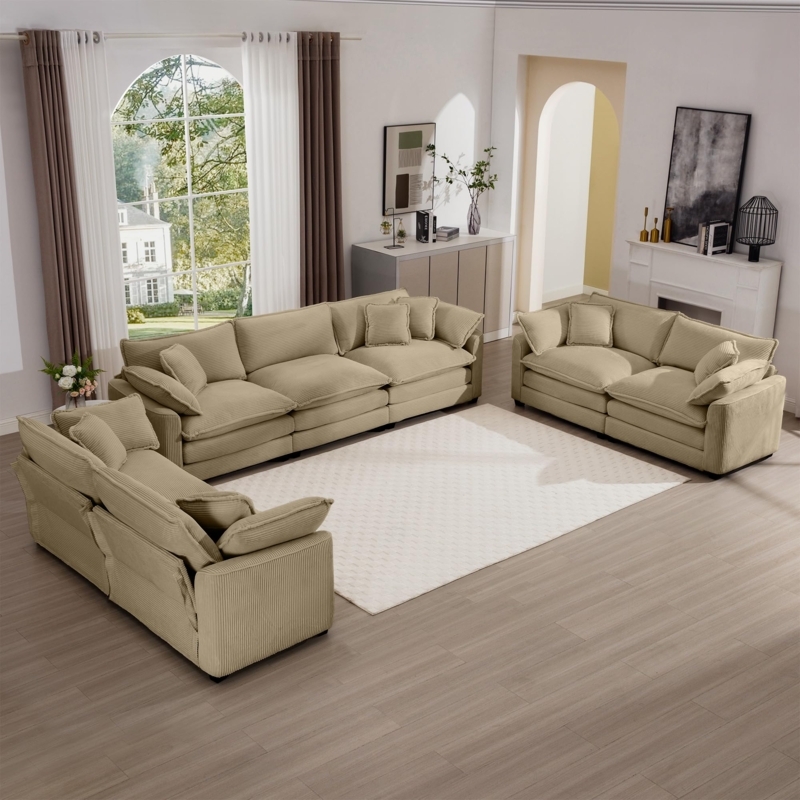 Modular Corduroy Sectional Sofa Deep Seat Low Profile Camel