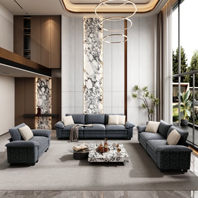 Modular Cream Living Room Set Oversized Textured Fabric
