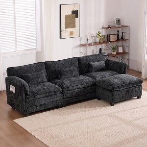 Modular L-shaped Sectional Light Beige Chenille with Side Pockets