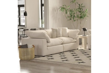 Modular Loveseat Cream Boucle Texture Low Profile Track Arms