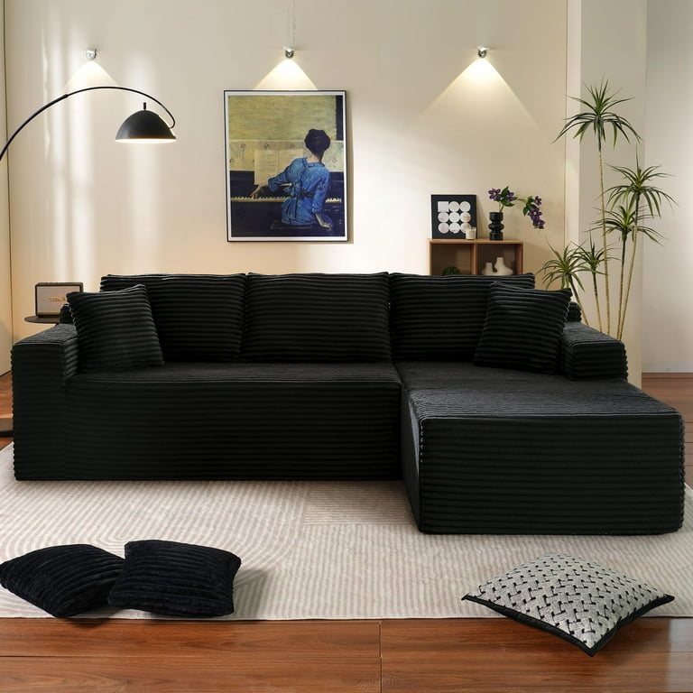 Modular Sectional Black Corduroy L-shaped Cloud Style