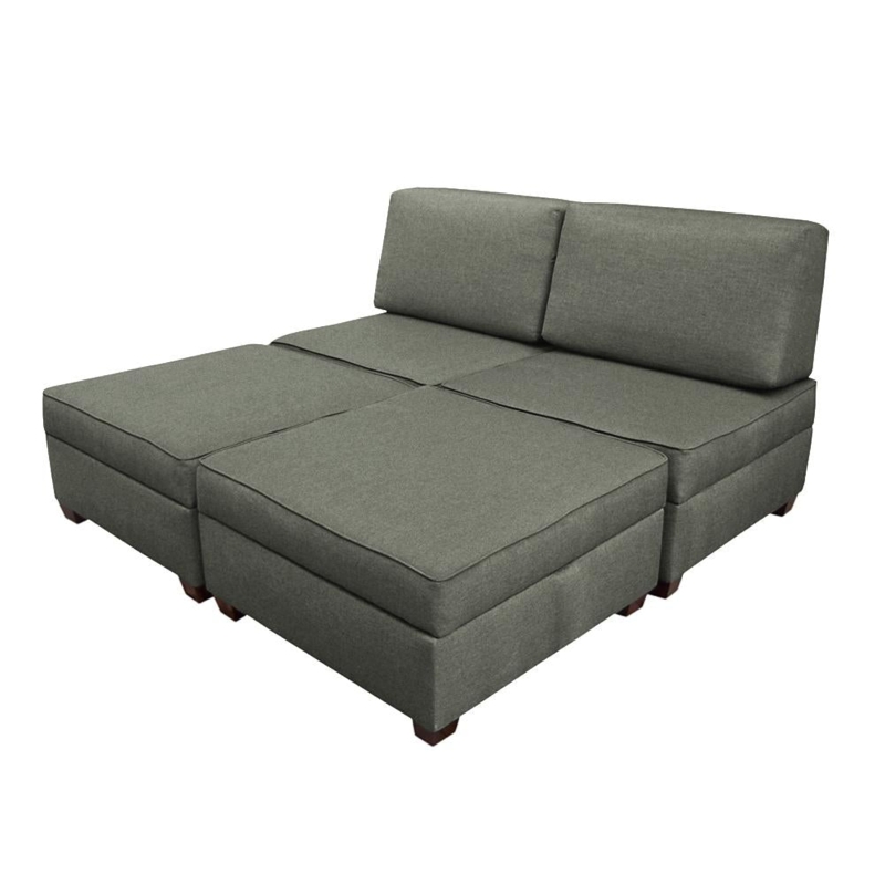 Modular Sectional Grey Armless Low Profile Block King Size Sleeper