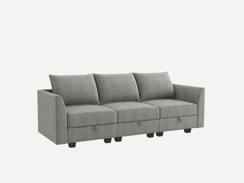 Modular Sectional Grey Woven Fabric Track Arms Small Space