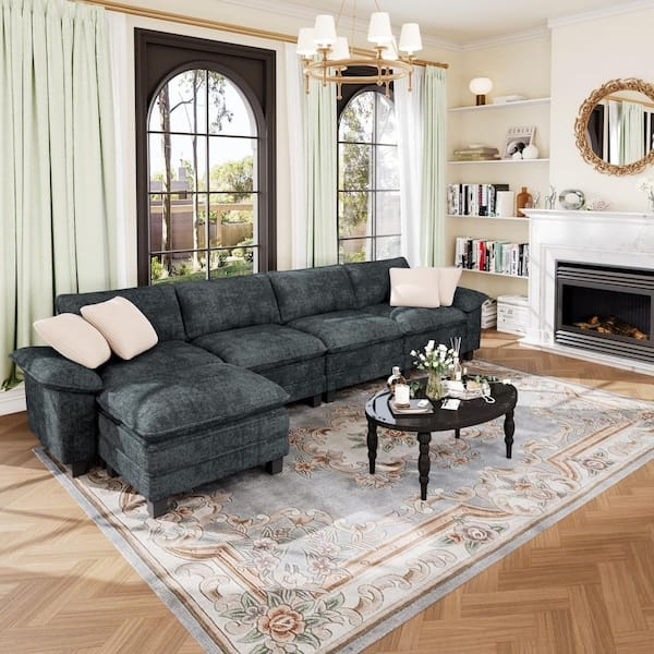 Modular Sectional Sofa Cerulean U-Shaped Expansive Layout Ottoman
