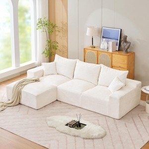Modular Sectional Sofa Cream Textured Weave With Ottomans Low Profile