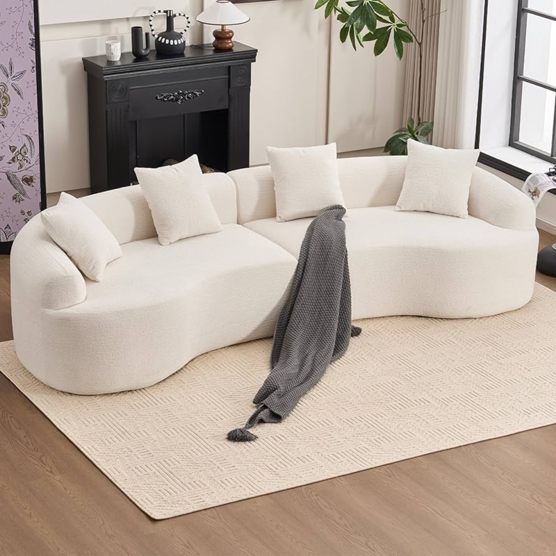Modular Sectional Sofa Curved Arms Cream Chenille Cloud