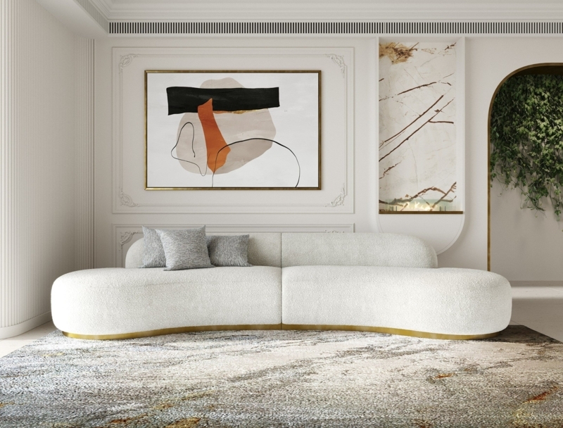 Modular Sectional Sofa Curved Silhouette White Contemporary Style