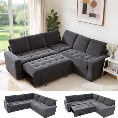 Modular Sectional Sofa Dark Gray Adjustable Backrest Modern Lounge