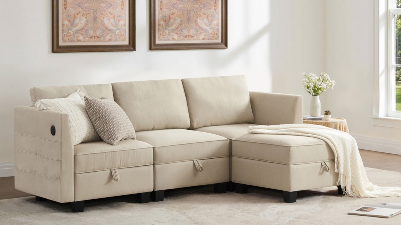 Modular Sectional Sofa featuring Vertical Channel Stitching Detail
