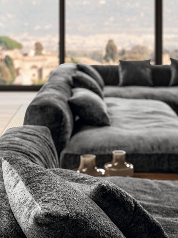 Modular Sectional Sofa, Gray Rounded Corners, Low Profile Transparent Legs